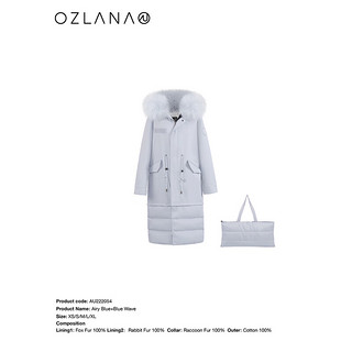 ozlana秋冬皮草派克服内胆可拆卸狐狸毛外套女时尚年轻款 AU222054 雾霾蓝+蓝色波浪 L