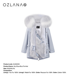 ozlana秋冬皮草派克服内胆可拆卸狐狸毛外套女时尚年轻款 AU222056 雾霾蓝+蓝色星辰 M