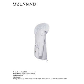 ozlana秋冬皮草派克服内胆可拆卸狐狸毛外套女时尚年轻款 AU222055雾霾蓝+冰川蝴蝶 S