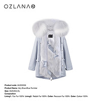 ozlana秋冬皮草派克服内胆可拆卸狐狸毛外套女时尚年轻款 AU222056 雾霾蓝+蓝色星辰 S