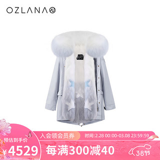 ozlana秋冬皮草派克服内胆可拆卸狐狸毛外套女时尚年轻款 AU222058 雾霾蓝+蓝色星空 XL