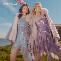 ozlana雾霾蓝冬季保暖皮草派克服女2023外套女皮毛一体大衣女 雾霾蓝+梦幻蝴蝶 M