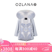 ozlana雾霾蓝冬季保暖皮草派克服女2023外套女皮毛一体大衣女 雾霾蓝+蓝色渐变蝴蝶结 XS