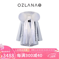 ozlana雾霾蓝冬季保暖皮草派克服女2023外套女皮毛一体大衣女 雾霾蓝+蓝色冰川 L