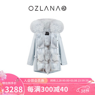 ozlana雾霾蓝冬季保暖皮草派克服女2023外套女皮毛一体大衣女 冰蓝+冰蓝雪狐狐狸毛 M