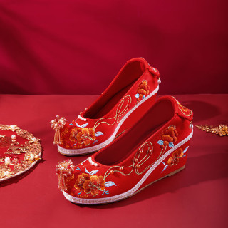 永和春古风绣花鞋刺绣女婚鞋舒适高跟汉服鞋防滑旗袍女单鞋民族风结婚