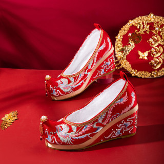 永和春古风绣花鞋刺绣女婚鞋舒适高跟汉服鞋防滑旗袍女单鞋民族风结婚