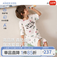 爱慕儿童(AIMER KIDS)男女童春3A抑菌儿童睡衣家居服套头短袖睡衣/睡裤可爱奶皮衣 男上衣-森林AK241E262 160
