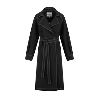 lagogo拉谷谷冬季黑色西装领中长款双排扣复古风衣外套女修身 黑色(W1) 165/L/40