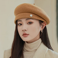 吉米叶子轻奢羊毛贝雷帽子女韩国秋冬显脸小时尚画家帽英伦复古蓓蕾帽 驼色 M(56-58cm)