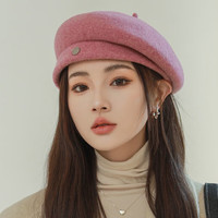 吉米叶子轻奢羊毛贝雷帽子女韩国秋冬显脸小时尚画家帽英伦复古蓓蕾帽 玫红色 M(56-58cm)