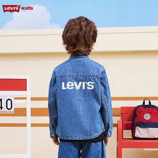 Levi's李维斯童装2024春儿童纯棉牛仔衬衫男童休闲百搭梭织上衣 湖灰蓝 130/64(7)