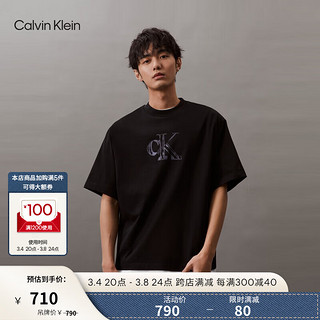 Calvin Klein Jeans24春夏男士休闲字母印花宽松纯棉重磅短袖T恤J325509 BEH-太空黑 M