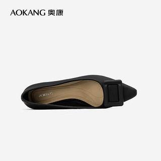 奥康（Aokang）女鞋 2024春季简约通勤舒适单鞋女优雅日常舒适鞋 黑色 39