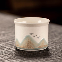 瓷牌茗茶具白陶茶杯陶瓷主人杯单杯家用防烫个人品茗杯建盏功夫茶杯 白陶《青山飞鸟》品茗杯-单杯