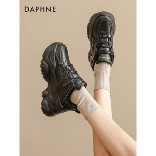 达芙妮（DAPHNE）厚底老爹鞋女款增高2024春季小白鞋配裙子百搭厚底增高运动鞋 黑色【四季款】 40