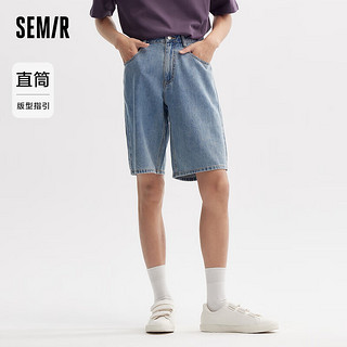 森马（Semir）牛仔中裤男2024夏季复古水洗宽松直筒五分裤时尚百搭短裤 牛仔中蓝88201 28