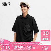 森马（Semir）POLO衫男2024夏季潮流帅气户外风短袖上衣宽松半开襟男装 黑色90001 180/96A/XL