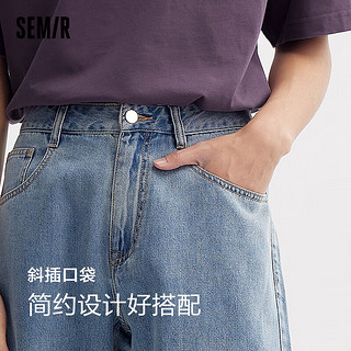 森马（Semir）牛仔中裤男2024夏季复古水洗宽松直筒五分裤时尚百搭短裤 牛仔中蓝88201 32