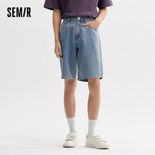 森马（Semir）牛仔中裤男2024夏季复古水洗宽松直筒五分裤时尚百搭短裤 牛仔中蓝88201 32