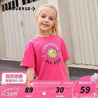 Converse匡威儿童装女童t恤短袖夏季大童时尚打底衫卡通印花休闲上衣 粉红色 120cm  (6)