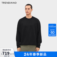 TRENDIANO3D提花圆领卫衣2024年春季百搭休闲潮流长袖上衣男 黑色 M