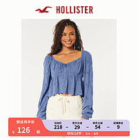 HOLLISTER24春夏甜美心形领口宽松长袖衬衫上衣 女 355972-1 蓝色 XS