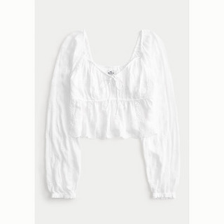 HOLLISTER24春夏甜美心形领口宽松长袖衬衫上衣 女 355972-1 白色 M