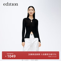 edition针织衫女2024春钩针风微透镂空修身黑色短款针织衫 黑色  XS/155