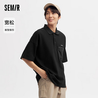 森马（Semir）POLO衫男2024夏季潮流帅气户外风短袖上衣宽松半开襟男装 黑色90001 165/84A/S