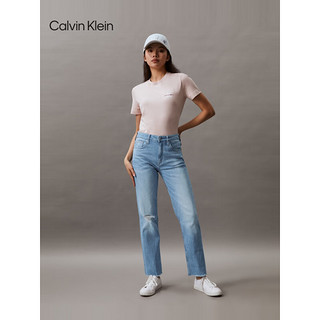 Calvin Klein Jeans24春夏女士潮流破洞毛边高腰修身直筒牛仔裤J223377 1AA-牛仔浅蓝 29