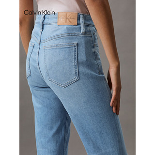 Calvin Klein Jeans24春夏女士潮流破洞毛边高腰修身直筒牛仔裤J223377 1AA-牛仔浅蓝 28