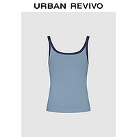 URBAN REVIVO UR2024春季女装打底外穿撞色修身圆领吊带背心UWJ440015 中灰蓝 M