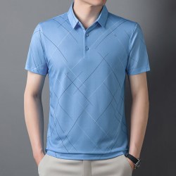 romon罗蒙罗冠新款爸爸装短袖t恤冰丝中年男士polo衫中老年夏装上衣男