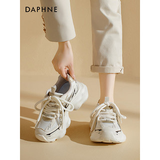 达芙妮（DAPHNE）厚底老爹鞋女2024春季高颜值女鞋增高显脚小轻便休闲运动鞋女 米金色 40