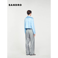SANDRO2024早春女装休闲通勤珠饰天蓝短款衬衫上衣SFPCM01012 40/天蓝色 1