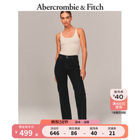 ABERCROMBIE & FITCH女装 美式90年代风潮流百搭复古水洗高腰阔腿牛仔裤 326724-1 黑色