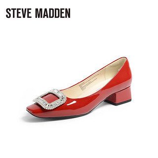 STEVE MADDEN/思美登时尚粗跟方头浅口单鞋女 BRASILIA 红色 39