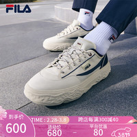 FILA 斐乐 男鞋ROCK岩石鞋帆布鞋2024夏季休闲鞋 米黄色/浆果蓝-AB 39