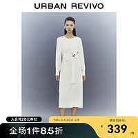 URBAN REVIVO UR2024春季女装优雅气质金属扣收腰中长款连衣裙UWG740025 米白 L