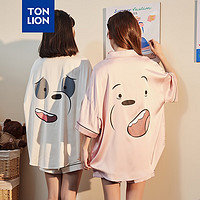 唐狮 TONLION女翻领家居服睡衣套装 灰粉 M