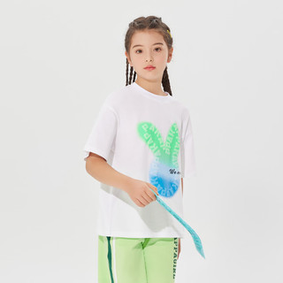 Kappa 卡帕 Kids卡帕中大童夏季清爽特色简约短袖时尚百搭男女童上衣T恤小白T 白绿 常规  120