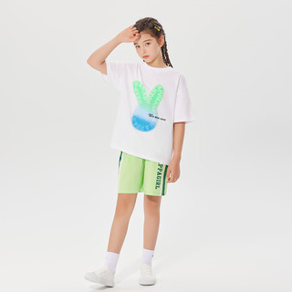 Kappa 卡帕 Kids卡帕中大童夏季清爽特色简约短袖时尚百搭男女童上衣T恤小白T 白绿 常规  120