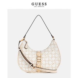 GUESS24年春女士纯色简约单肩气质满花纹logo饺子包-SG894769 STO-白色 ONE