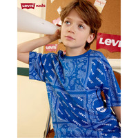 Levi's李维斯童装24夏季男童复古短袖T恤儿童满印腰果花上衣 夜莺蓝 120/60(6)
