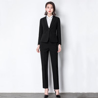 瑧鸟春秋款修身小西装酒店OL工作正装西服外套面试气质职业套装女8019 黑色 西服+西裤