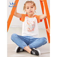 水孩儿（SOUHAIT）童装男童短袖T恤夏季儿童中大童宝宝圆领衫上衣时尚百搭 阳光橙 140