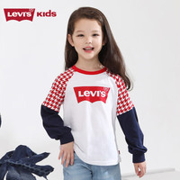 Levi's李维斯儿童装春秋款女童长袖T恤打底衫圆领中大小童 奶白 1