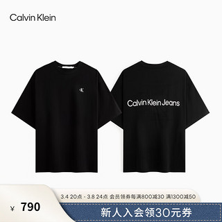 Calvin Klein Jeans24春夏男女中性纯棉通勤字母宽松重磅T恤J400377 BEH-太空黑 M