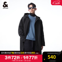 杰克·琼斯(JACK&JONES)男装风衣外套男春秋三防风衣休闲连帽立领中长款大衣高级感痞帅 黑色E40 190/108A/XXL